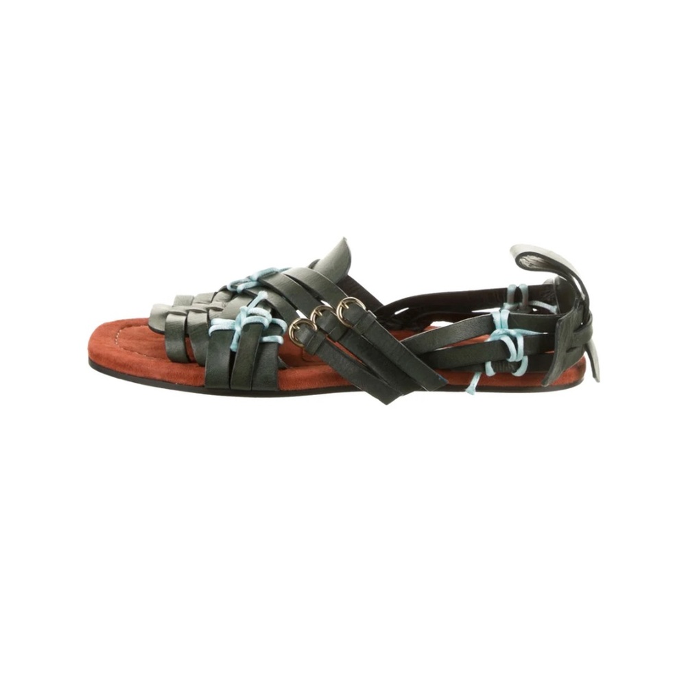 Beautiful Brand New Green Leather Carven Sandals